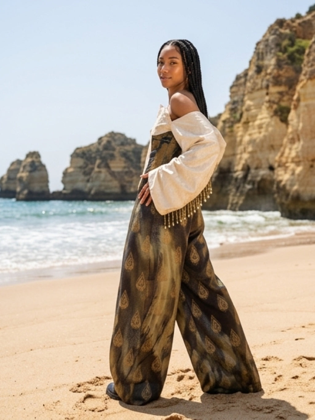 Heritage Print Wide-Leg Trousers