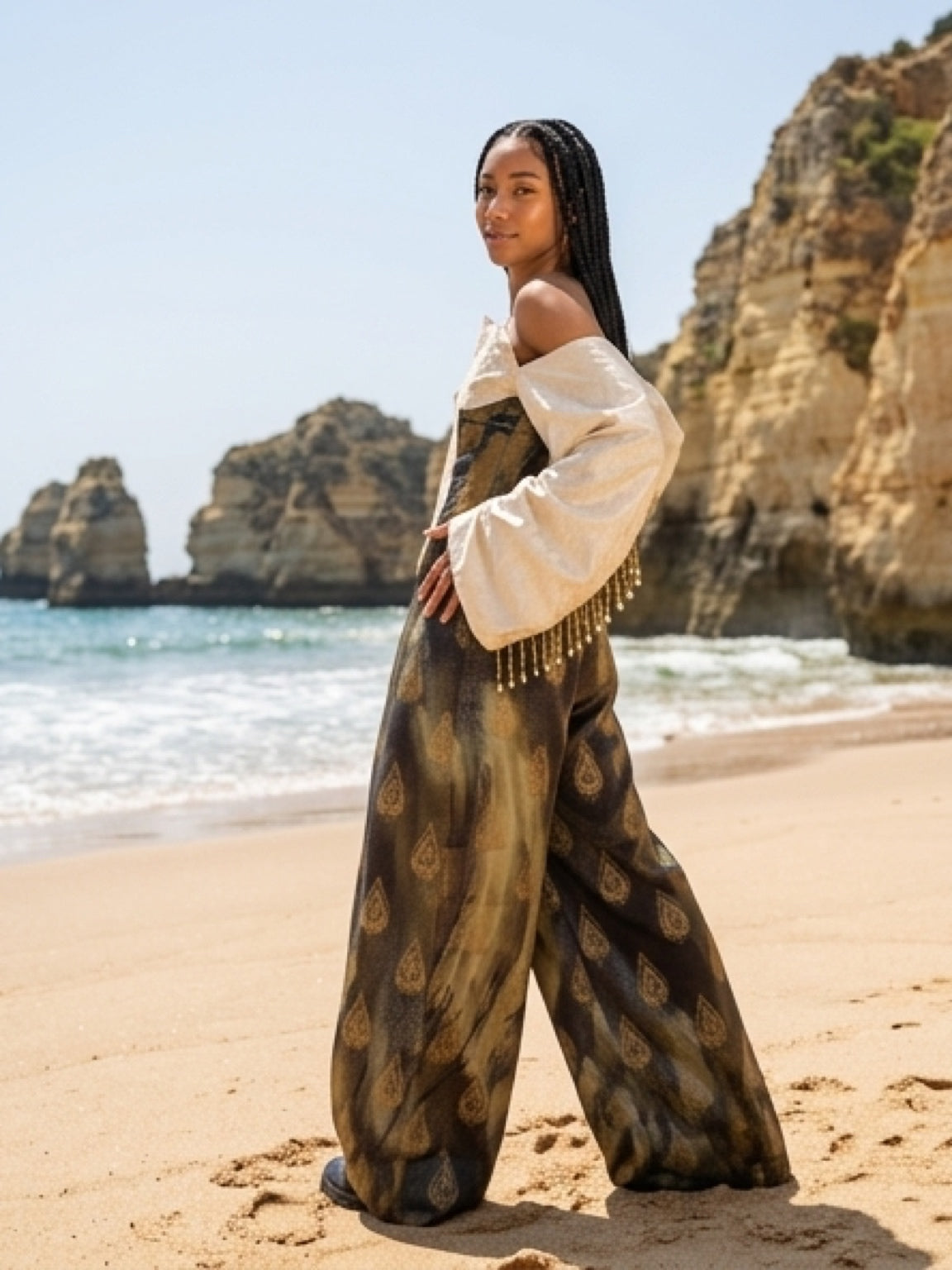 Heritage Print Wide-Leg Trousers